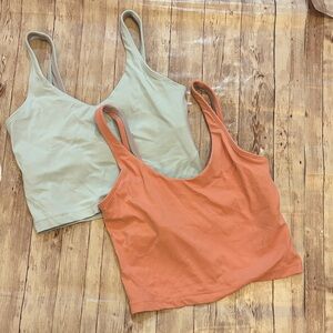 Set of Two Longline Tank Tops in Orange and Light Green